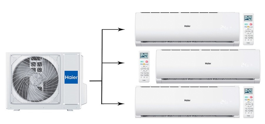 Мульти сплит-система на 3 комнаты Haier Leader Super Match 3U70S2SR5FA/AS07TS6HRA-M/AS09TS6HRA-M*2шт